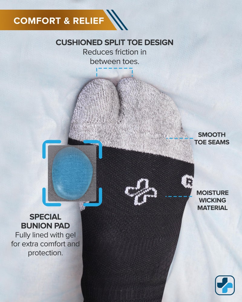 Doctor's Select 2 Pairs Bunion Socks for Women and Men - Copper & Bamboo Viscose Infused Bunion Relief Socks with Toe Separator | Black - Image 4